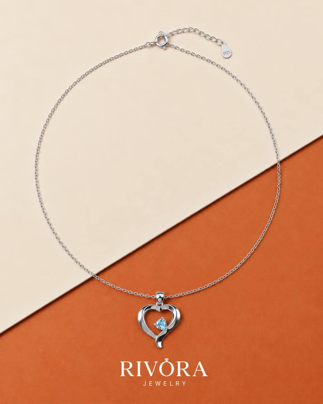BLUE CRYSTAL IN MY HEART NECKLACE