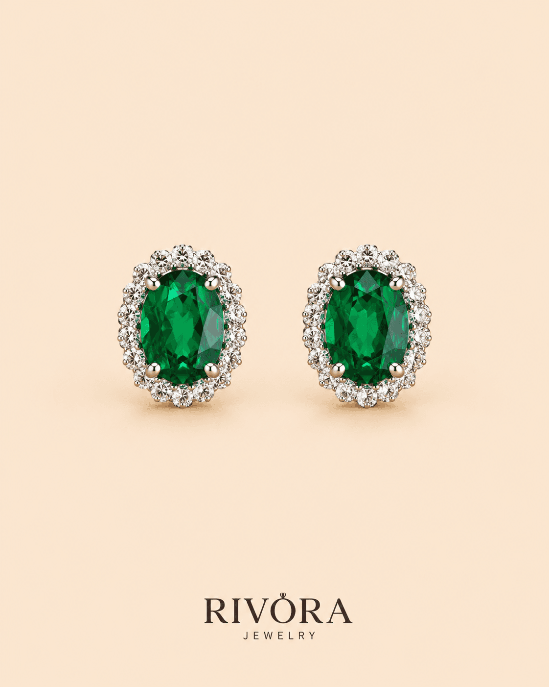 Verde Oval Halo Studs