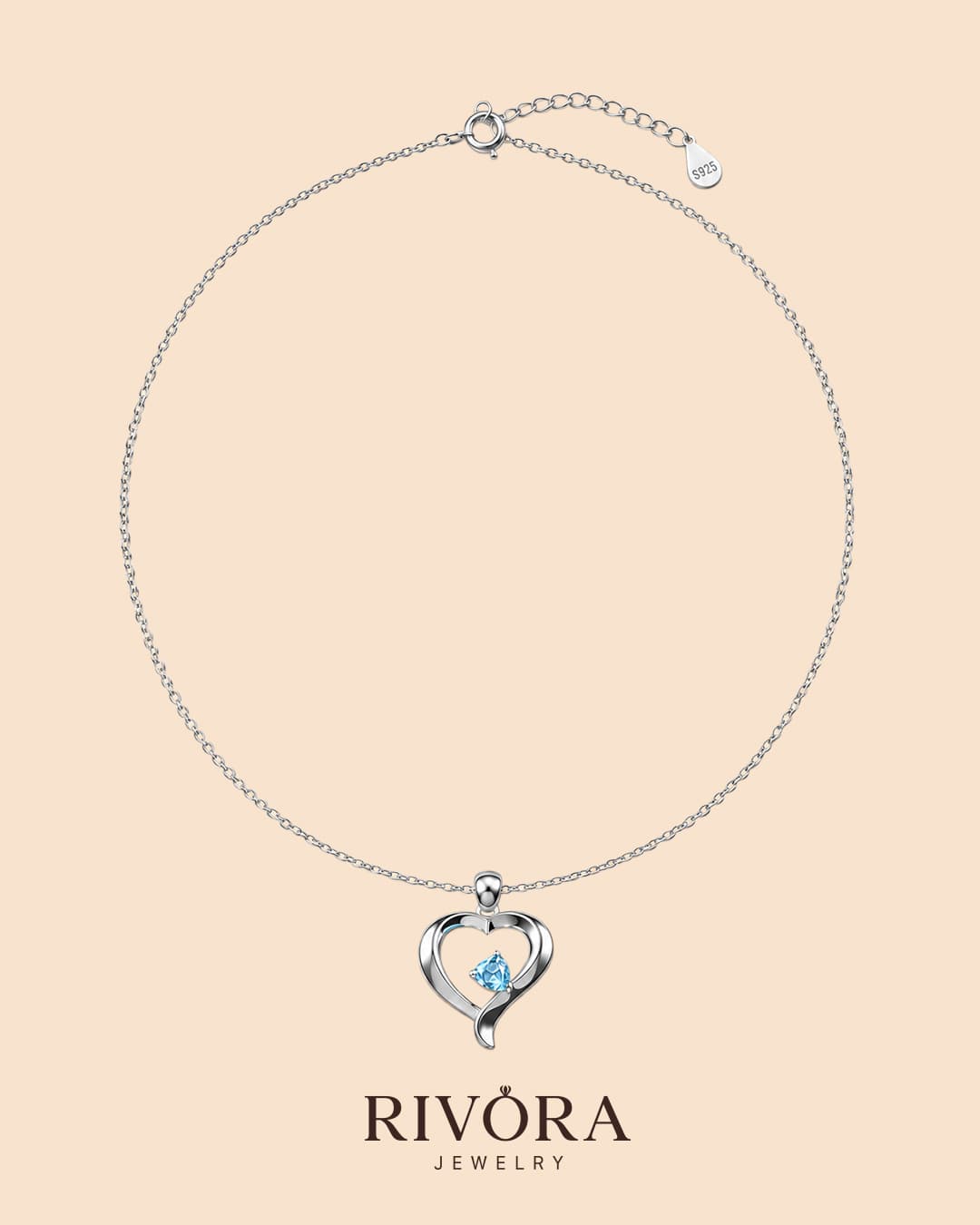 BLUE CRYSTAL IN MY HEART NECKLACE